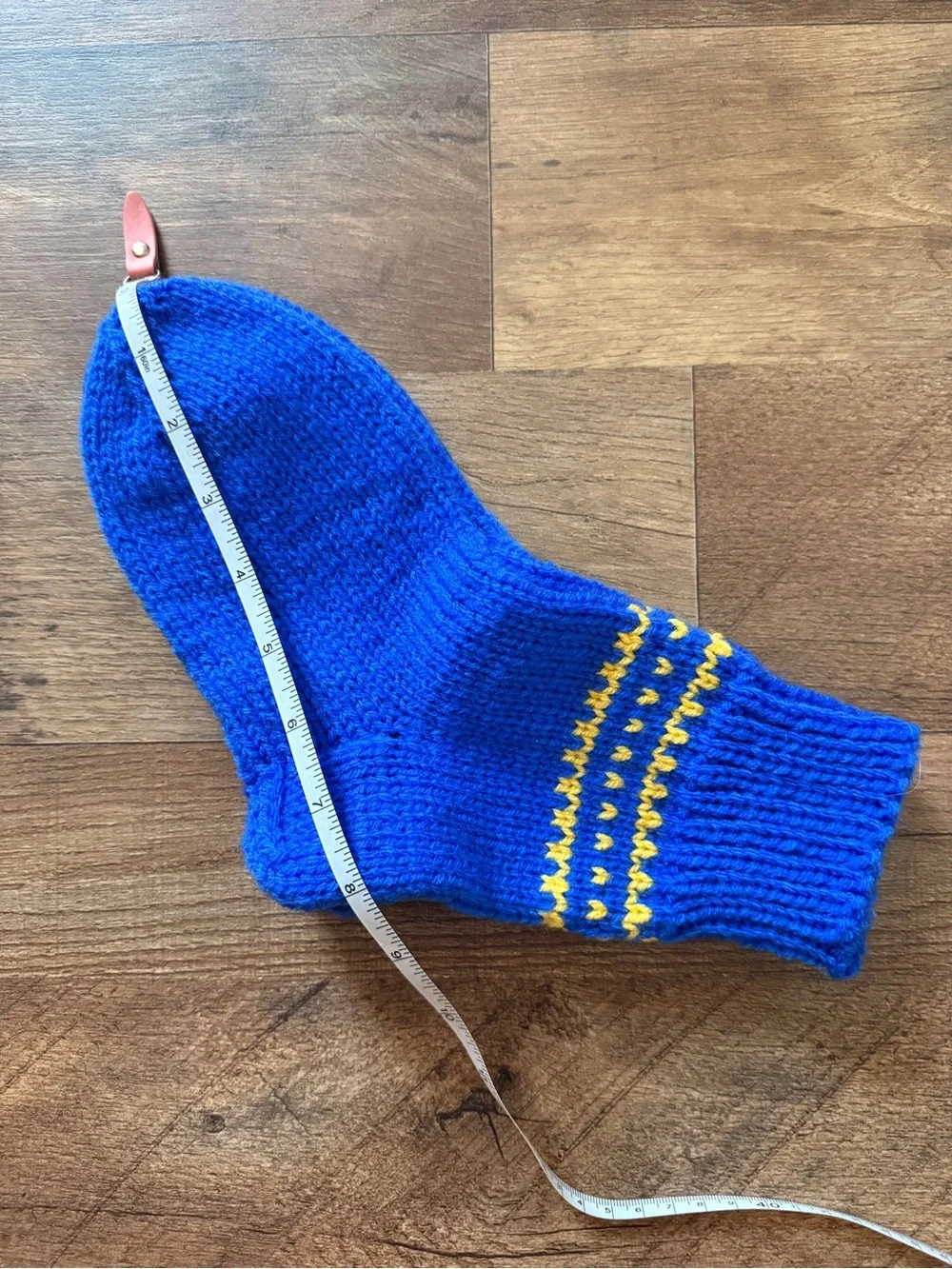 Blue Knit Handmade Socks with Yellow Accent